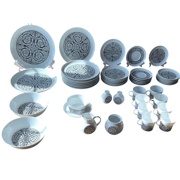 Noritake Esperanza 6924 Vintage China Set of 46 Modern Black & White (Japan) - Picture 7 of 11